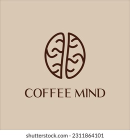 line art coffee bean and brain logo vector