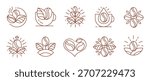 Line Art Coffee Bean and leaf branch Icons Set. Minimalist Contour Logos. Cafe Elegant Designs. Branding Elements and Web, Print and Business Graphics