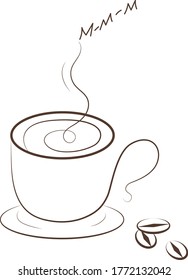 Line art coffee with beans isolated on white. Vector illustration sketch of cup with coffee beans.