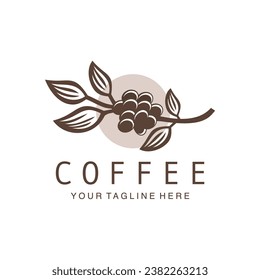 line art coffee branch logo, coffee bean logo, coffee plant logo icon vector template on white background