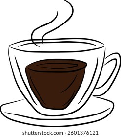 Line Art Coffee Cup with Dark Fill and Curling Steam
