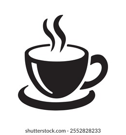 Line art coffee cup vector illustration with steam.