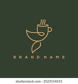 line art coffee and leaves logo vector