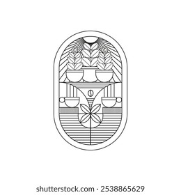 line art coffee logo illustration with vintage style, best for restaurant, cafe, beverages logo
