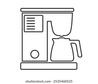 Arte de línea símbolo de icono de cafetera. Señal del logotipo de la máquina de café. Imagen de Ilustración vectorial. Aislado sobre fondo blanco.