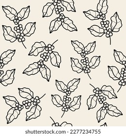 Line art coffee plant seamless pattern