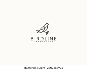 line art colibri logo bird vector, label, badge, illustration design