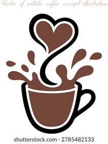 Line art collection of artistic coffee concept illustrations, minimalist coffee cup icons with creative splash and aromatic bean steam, elegant linear design elements for cafe branding and morning beverage menu, continuous outline vector symbols, line art of beautiful coffee cup collection, vector linear icons set for cafe illustration design.