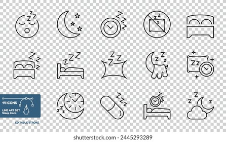 Line Art Collection Sleep Icons Set - Vector Illustrations Isolated On Transparent Background