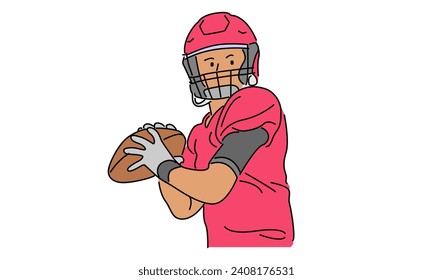 line art color of American football player holding a ball
