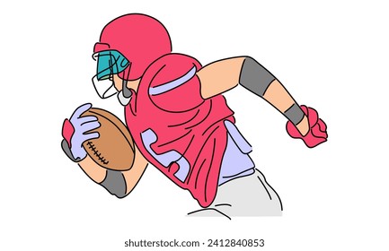 line art color of American football player holding a ball vector illustration