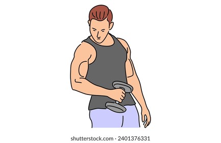 Line art color of Athletic man lifting weights
