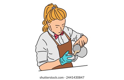 line art color of barista at work in a cafe