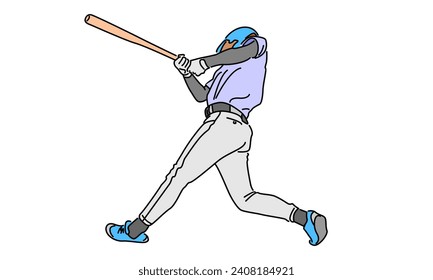 line art color of baseball player ready to hit the ball