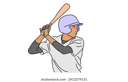 line art color of baseball player vector illustration