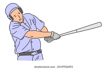 line art color of baseball player vector illustration