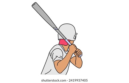 line art color of baseball player vector illustration