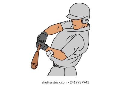 line art color of baseball player vector illustration