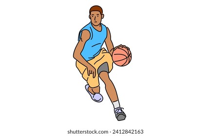 line art color of basketball player dribbling the ball vector illustration