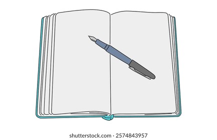 line art color of book and pen vector illustration