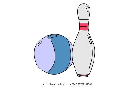 line art color of bowling ball and pins