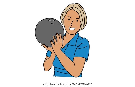 line art color of bowling player vector illustration