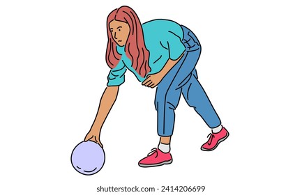 line art color of bowling player vector illustration