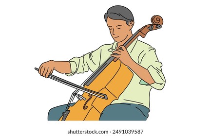 line art color of cello music player vector illustration