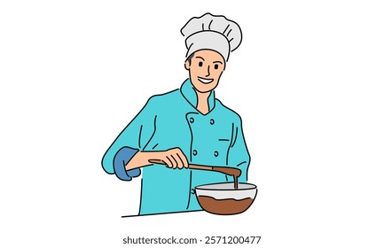 line art color of chef cooking gourmet meal