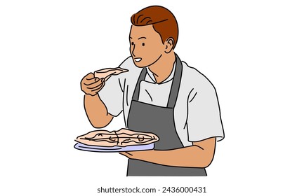 line art color of chef with pizza