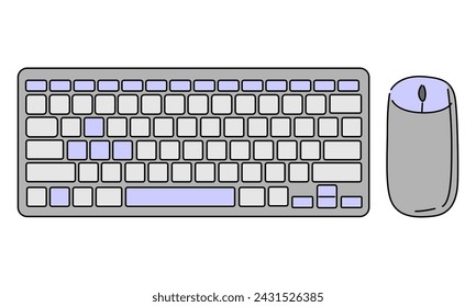 line art color of computer keyboard and mouse