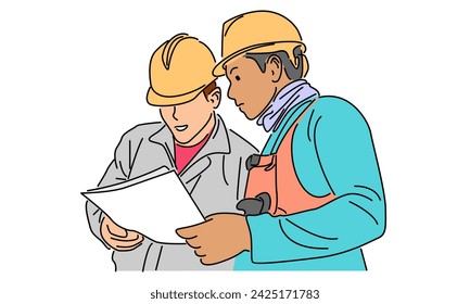 color de arte de línea del gerente de construcción breve al coordinador del constructor ilustración vectorial