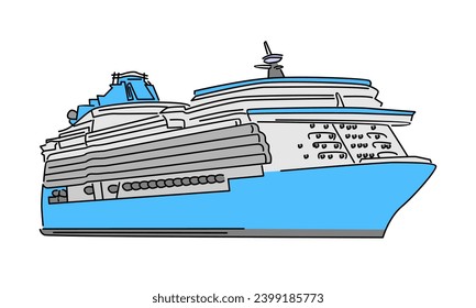 line art color of cruise ship vector illustration