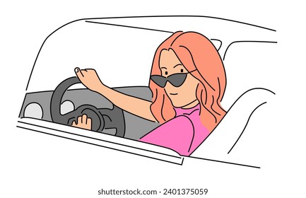 line art color of driver holds steering wheel