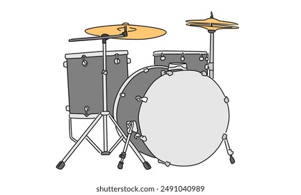 Line art color of the drum set vector illustration