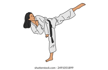 line art color of female karate illustration