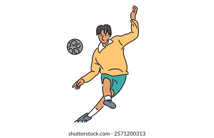 line art color of football player kicks the ball