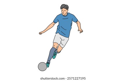 line art color of football player kicks the ball