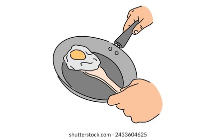 line art color of fried egg on a pan