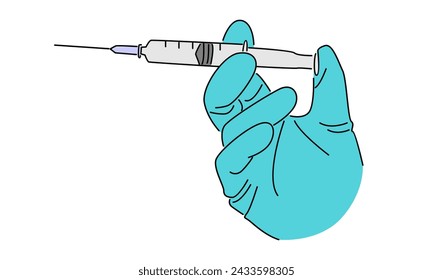 line art color of gloved hand holding syringe