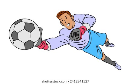 line art color of goalkeeper catch ball vector illustration