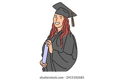 line art color of graduation students vector illustration