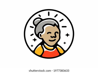 Line art color of grandma badge design