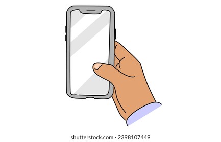 line art color of hand holding smartphone