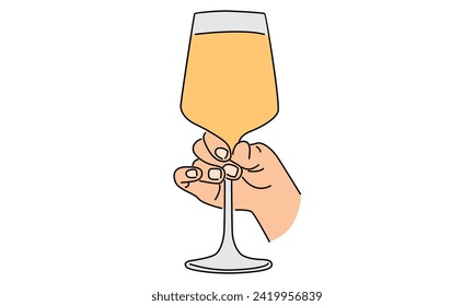 line art color of hand holding martini glass vector illustration