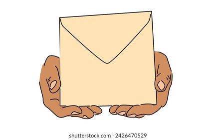 line art color of hand holding an envelope
