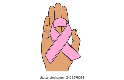 line art color of hand holding ribbon cancer care