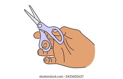 line art color of hand holding scissor