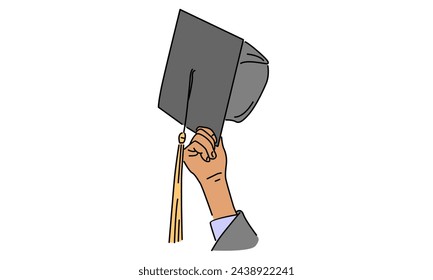 line art color of hand holding graduation hat