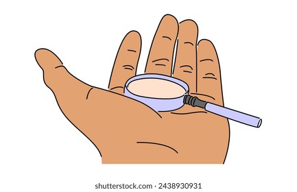 line art color of hand holding magnifying glass